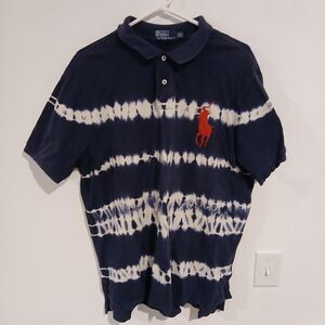 Polo Ralph Lauren Men's Navy and Blue Polo Shirt Oversized Logo Tie Dye XXL